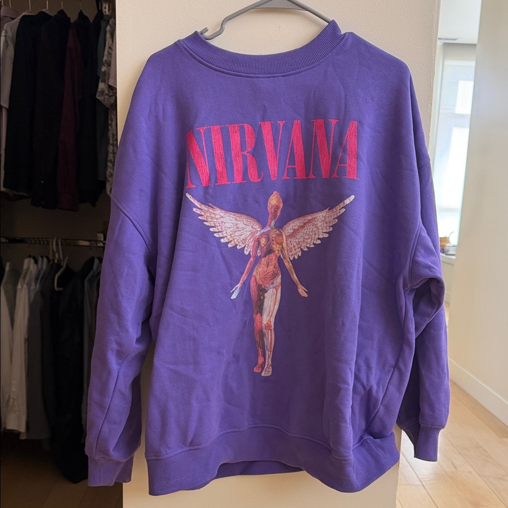 NIRVANA Purple Crewneck Sweatshirt with Pink Graphic